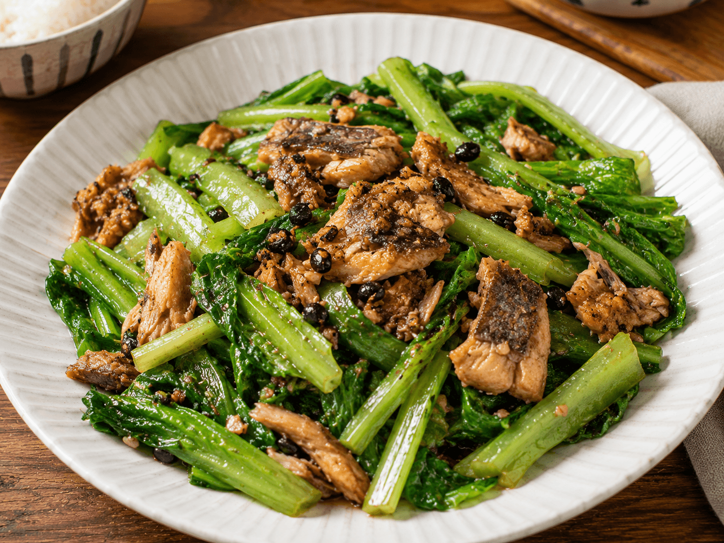 豆豉鯪魚炒油麥菜