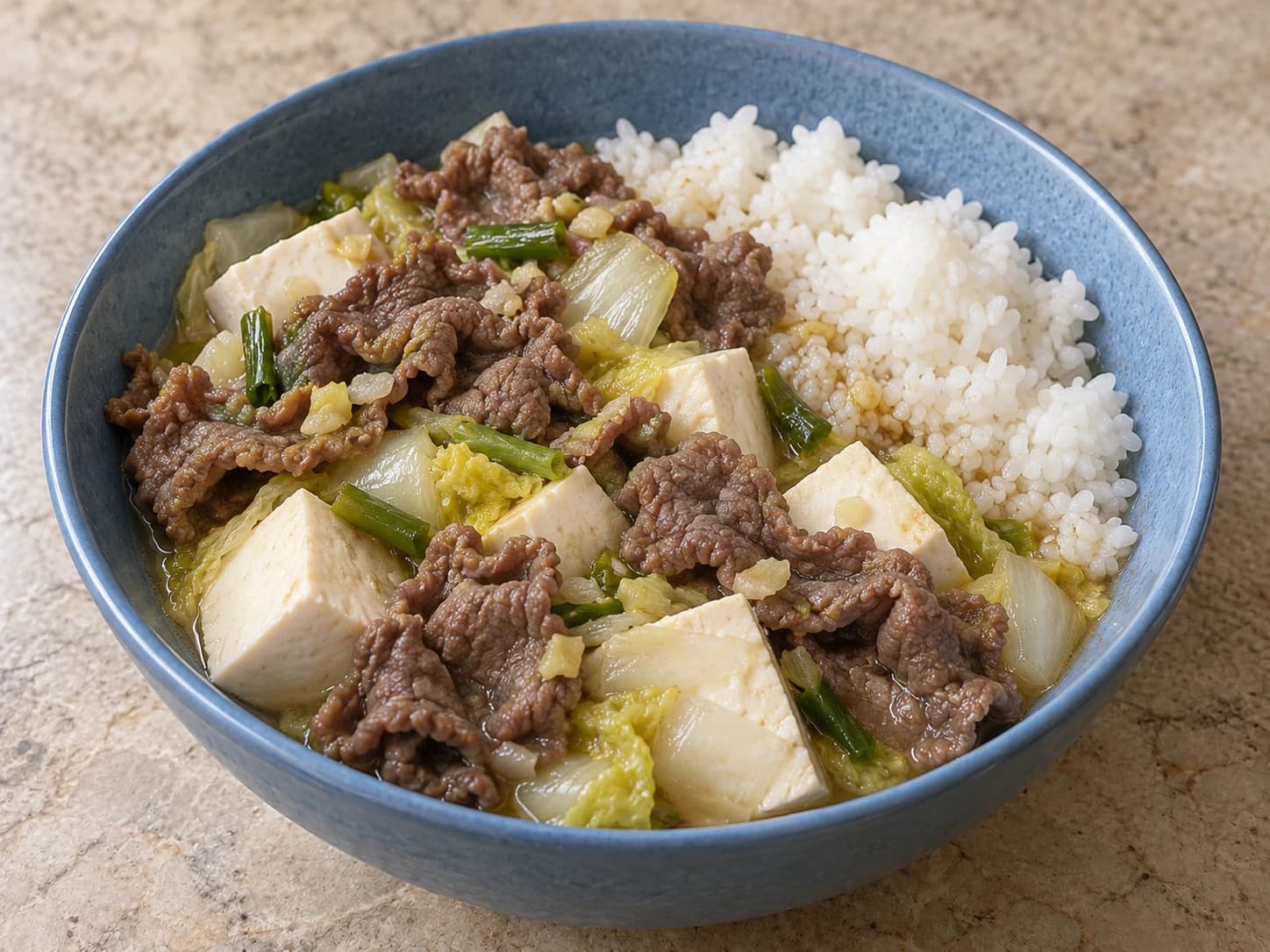 娃娃菜豆腐蒸牛肉配飯